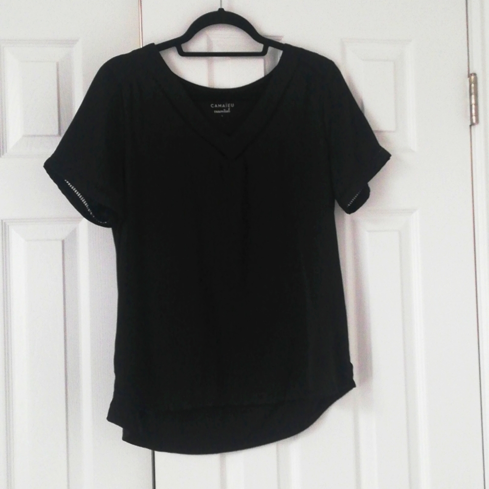 Embellished neckline and sleeves jersey top with silk front